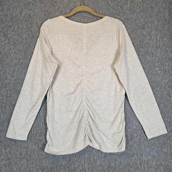 Athleta Long Sleeve Gathered Top Heathered Oatmeal Wmn's XL - Picture 2 of 12